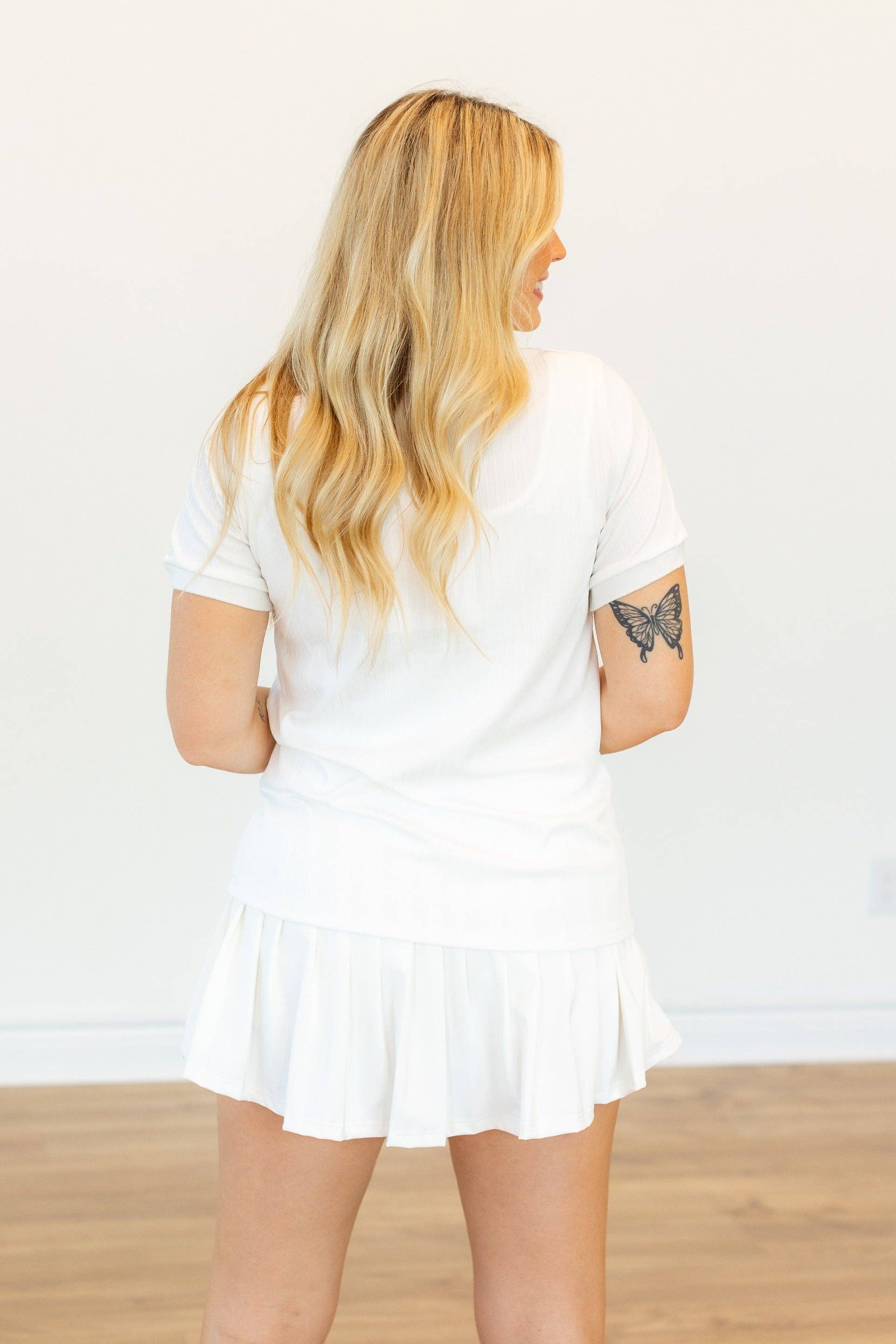 Rib Knit Polo Top, White for wholesale on Faire6