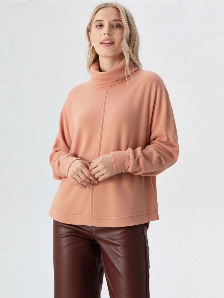 VERY J - Wholesale Tunic - Women's - NT11246-Mock Neck Dolmen Sleeve Oversized Tunic Knit Top