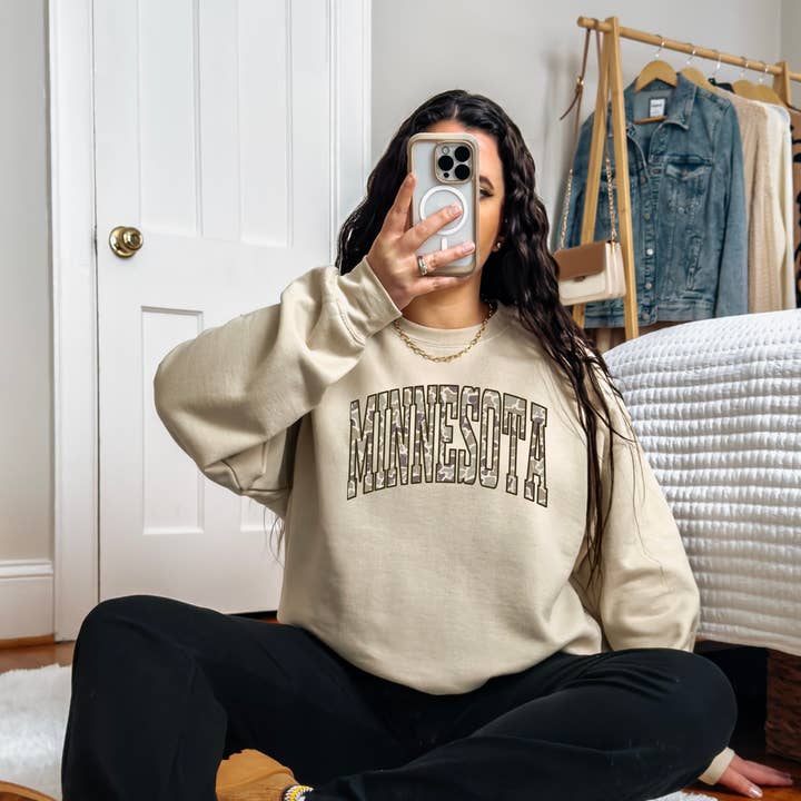 Minnesota Camo Print Unisex Crewneck or Graphic T-Shirt for wholesale by The Foxy Golden