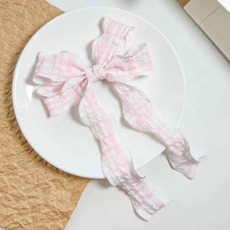 JOSSLYN by wall to wall - Wholesale Hair Bow - Women's - PRETTY TEXTURED CHECKER BOW RIBBON HAIR CLIPS | 40H9254