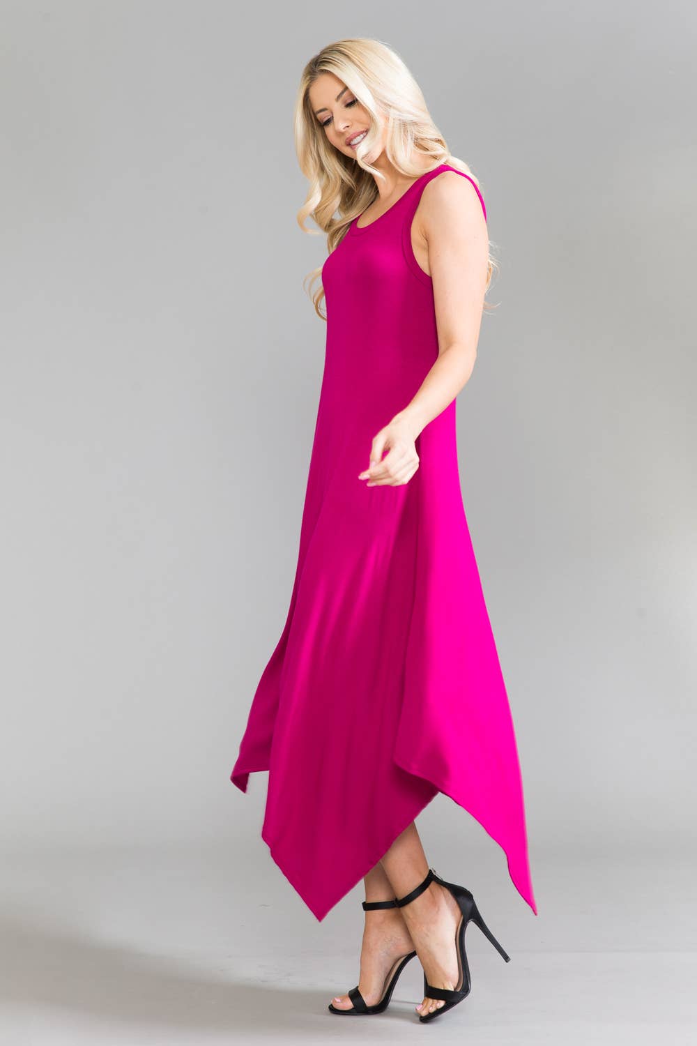 Allium - Wholesale Dress - Women's - Sleeveless Midi Dress with Asymmetric Hem10