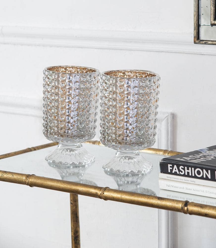 A&B Home Group Inc. – wholesale Candle holder – S/2 4.1x4.1x7" Glass Hurricane Clear/Rose Gold Mercury7