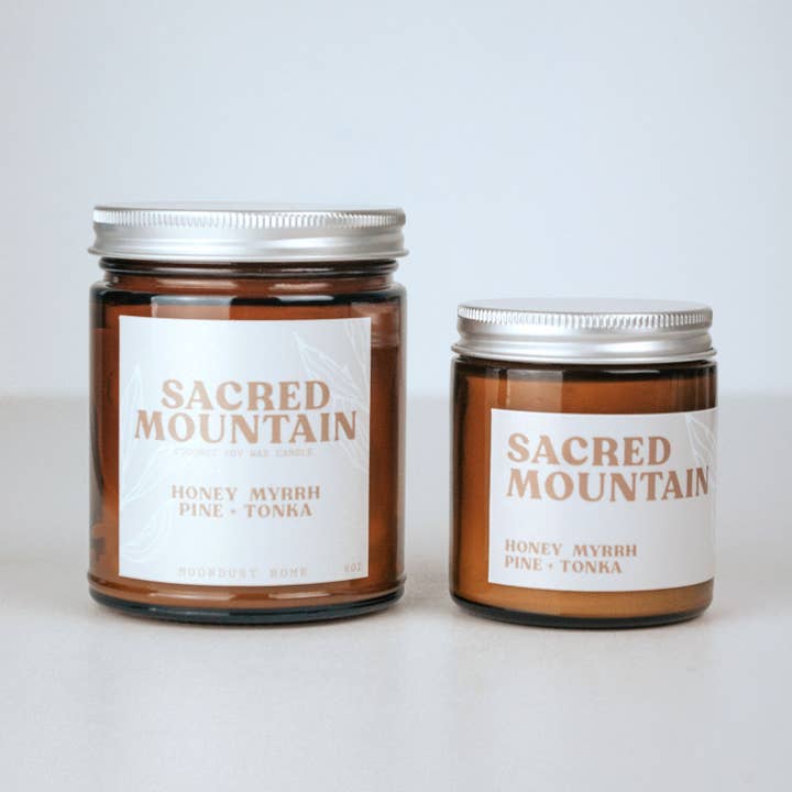 Sacred Mountain | Wooden Wick Amber Jar Coconut Soy Candle for wholesale by Moondust Home