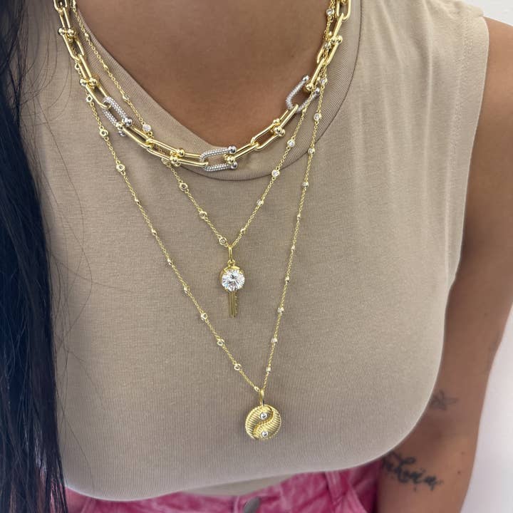 JTG Jewelry - Wholesale Link & Chain Necklace - Two Tone U-Link Pave Chain