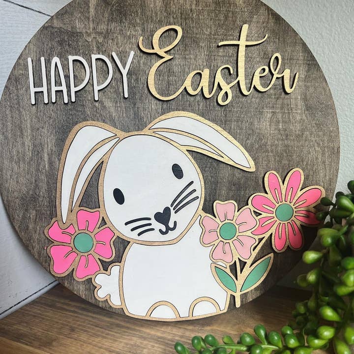 Happy Easter round for wholesale by Home & Harbor Design Co.