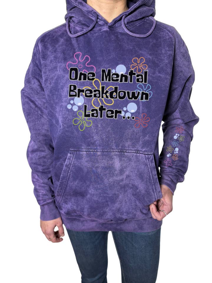 Sudadera con capucha de lavado vintage con diseño de manga "Un colapso mental después". para venta al por mayor de NyteSky Apparel