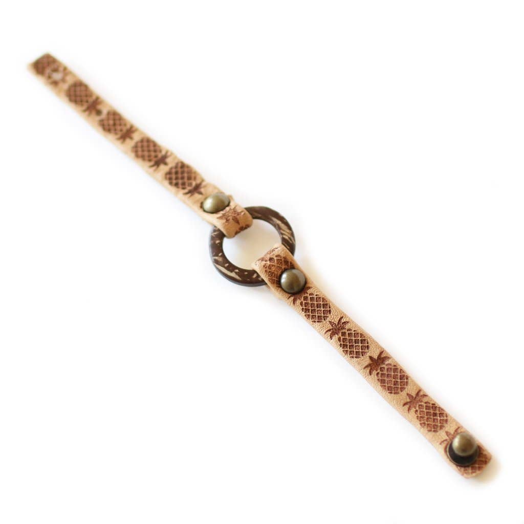 Giving Bracelets - Wholesale Bangle Bracelet - Circle of Love Leather Bracelet - Hawaiian Pineapple Print7