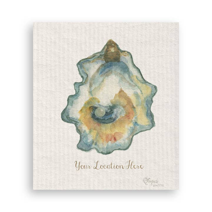 French Graffiti - Wholesale Tea Towel - Watercolor Oyster with Location16