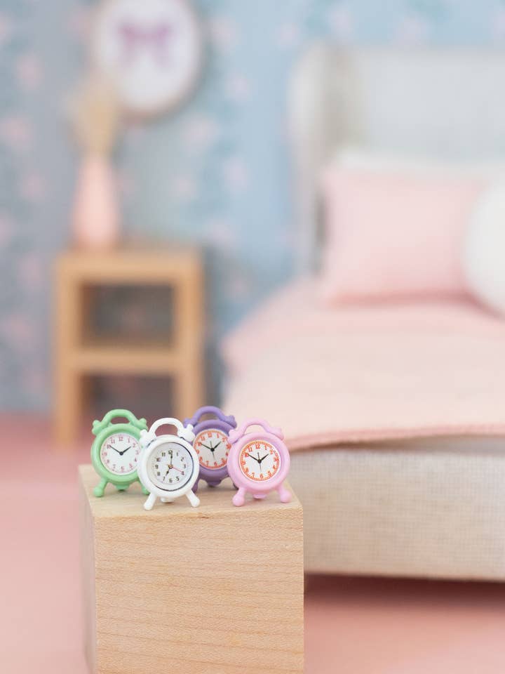 Dollhouse Tabletop Alarm Clock | Pink Purple White Green for wholesale by Macy Mae Dollhouse Designs