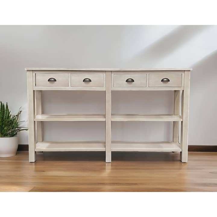 60" Ivory Console Table with Drawers and Shelves for wholesale by Greenwestons