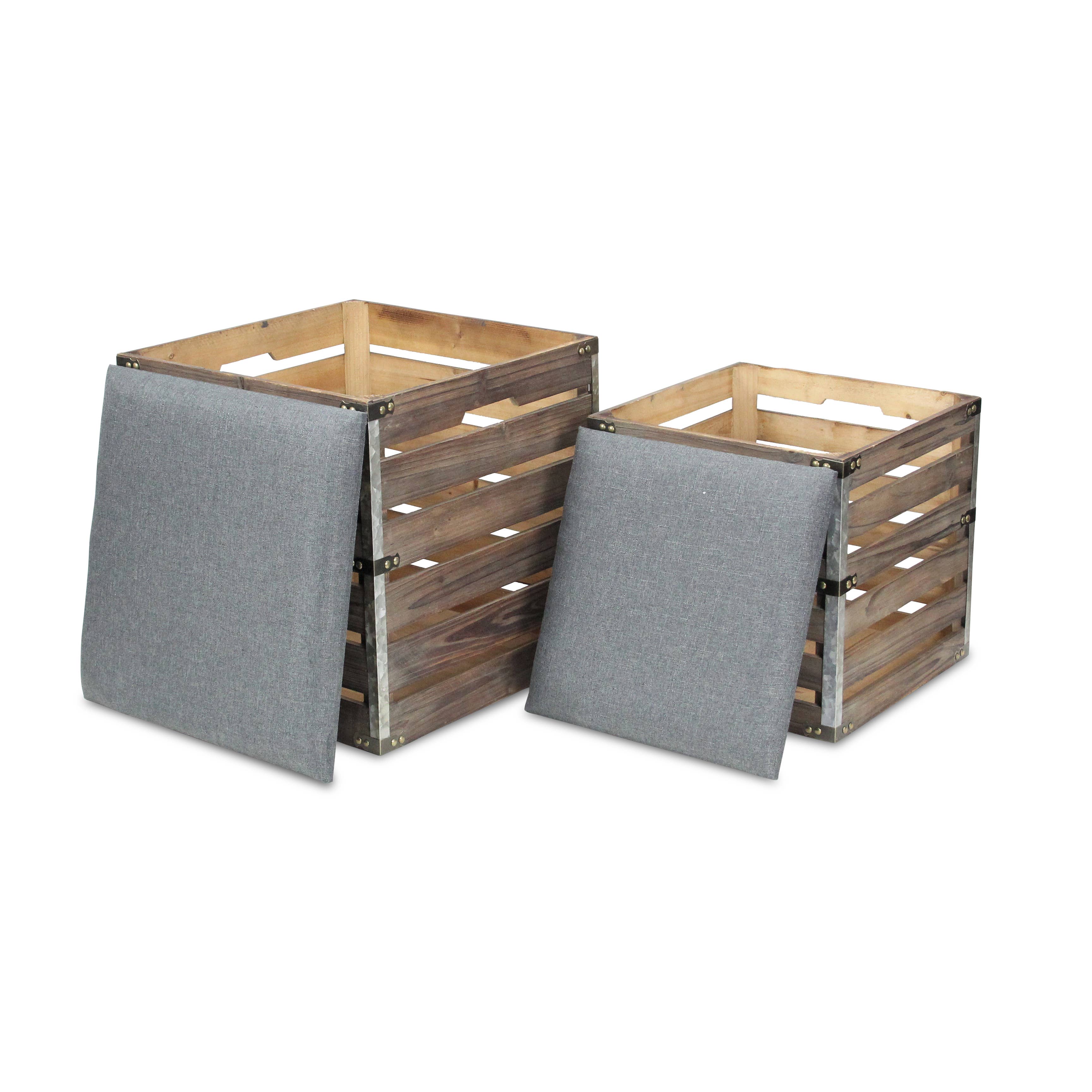 Cheungs Home Decor - Wholesale Bench - SiloSong Set of 2 Square Wood Slat Storage Bench5