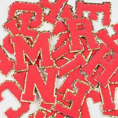 Chenille Letter Patch Iron-On in Neon Pink for wholesale by Dilworth Road
