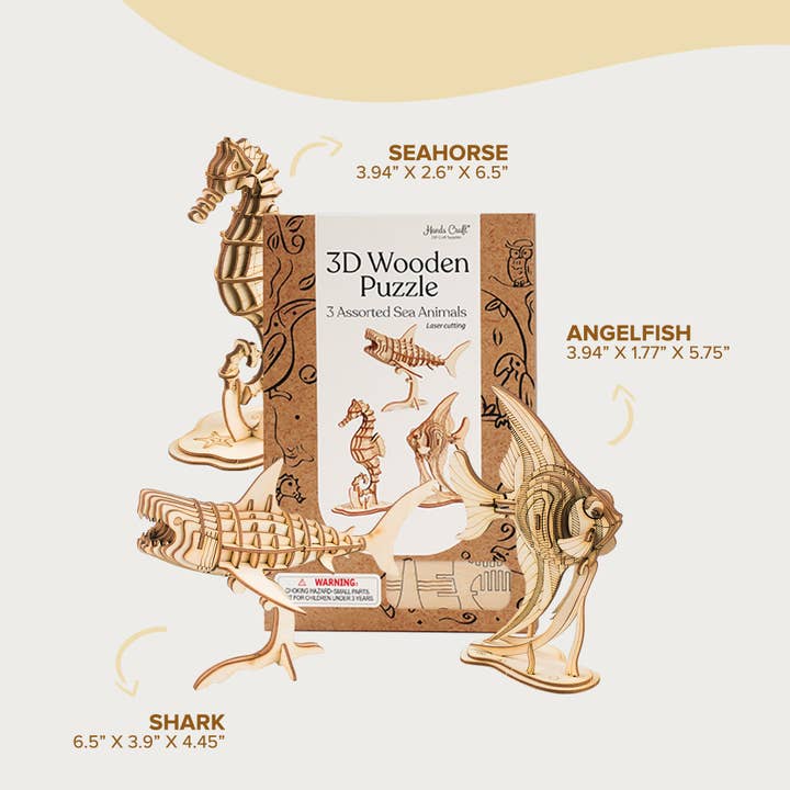 Hands Craft - Wholesale Puzzle - Kids - 3D Laser Cut Wooden Puzzle Bundle Pack: Sea Animals1