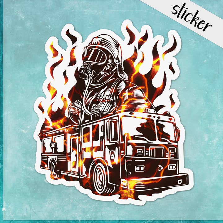 CandiMaker - Wholesale Sticker - Fireman Fire Truck First Responder Sticker Flames Overlay0