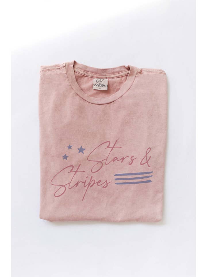 OAT COLLECTIVE - Wholesale Screen Printed T-Shirt - Women's - STARS AND STRIPES Mineral Washed Graphic Top