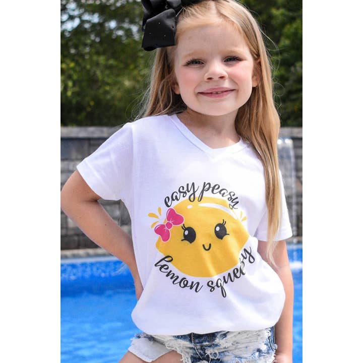 Easy Peasy Lemon Squeezy Youth Graphic V Neck Tee for wholesale by Glittering South