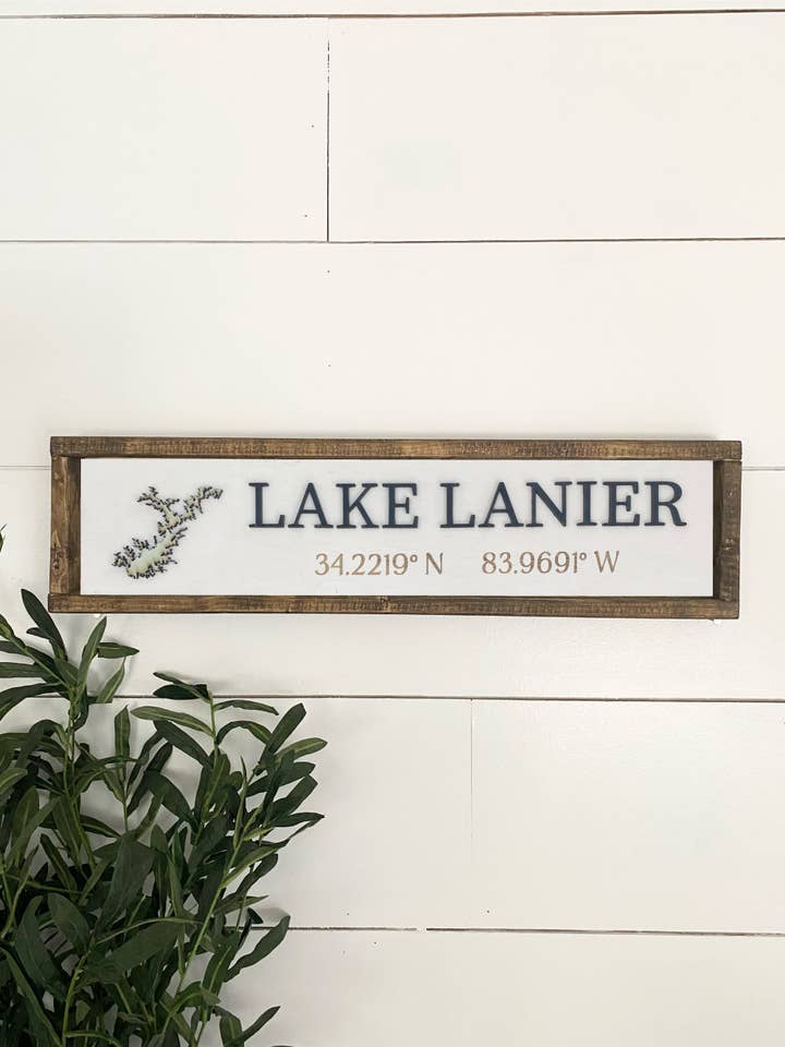 24x6 "Any" Lake Sign - Coordinates/Lake Outline with Print and other Purchase Wholesale custom lake. Free Returns & Net 60 Terms on Faire trending on Faire.