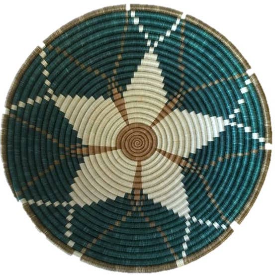 AFRICAN RWANDA WOVEN BASKET - GREEN HOPE STAR BASKET for wholesale by The African Home Goods