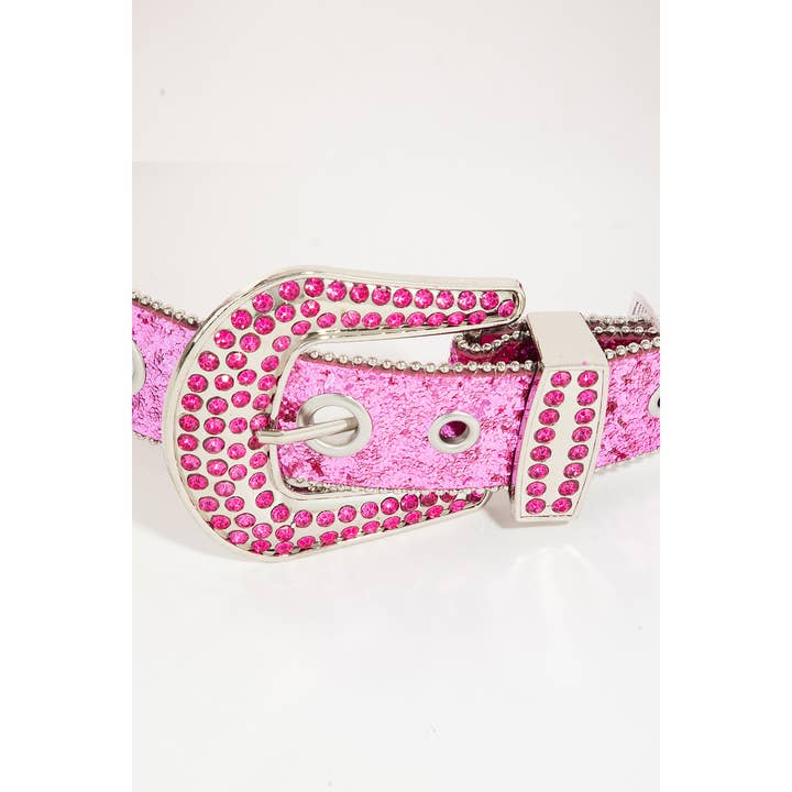 Collections by Fame Accessories - Wholesale Belt - Women's - Glitter Grommet Rhinestone Studded Belt