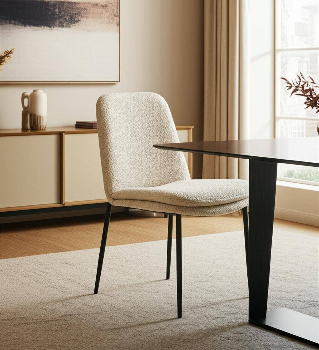 HomeRoots - Wholesale Chair - Cream and Black Upholstered Boucle And Metal Dining Side Chair1