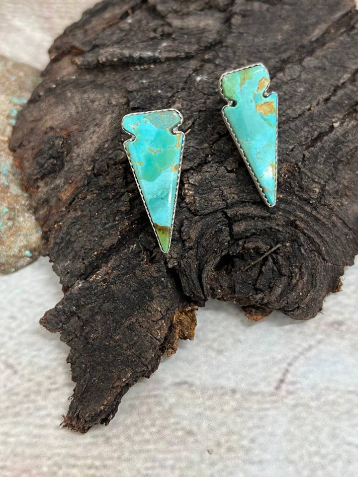 Handmade Sterling Silver Kingman Turquoise Post Studs with Signed Nizhoni (4) for wholesale by Nizhonitradersllc