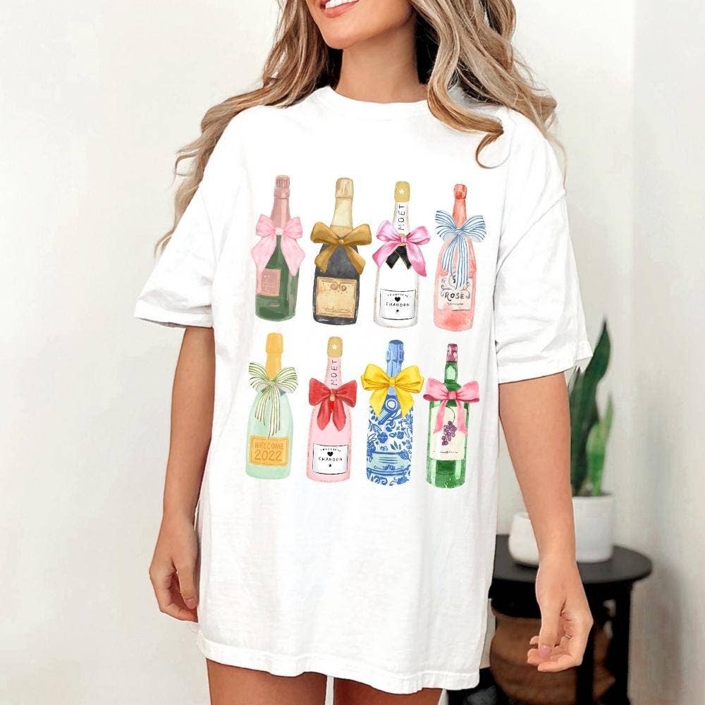 NVC Ecommerce LLC - Wholesale T-Shirt (Graphic) - Women's - Coquette Champagne Sweater, Champagne Lovers Shirt0