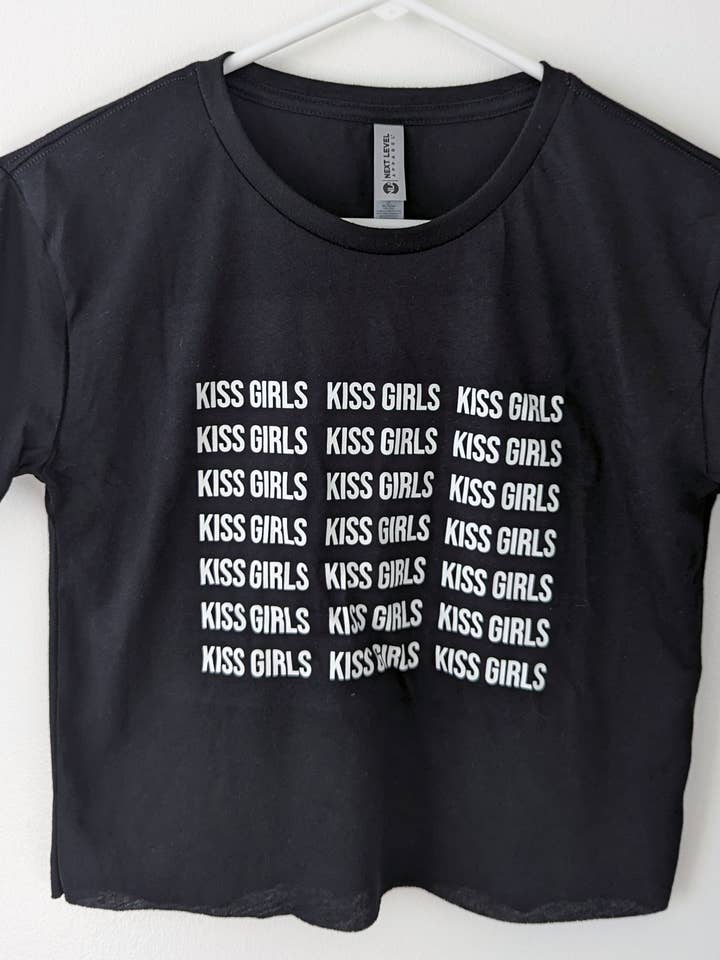 Kiss Girls Block Crop Tee for wholesale by Sapphic Space