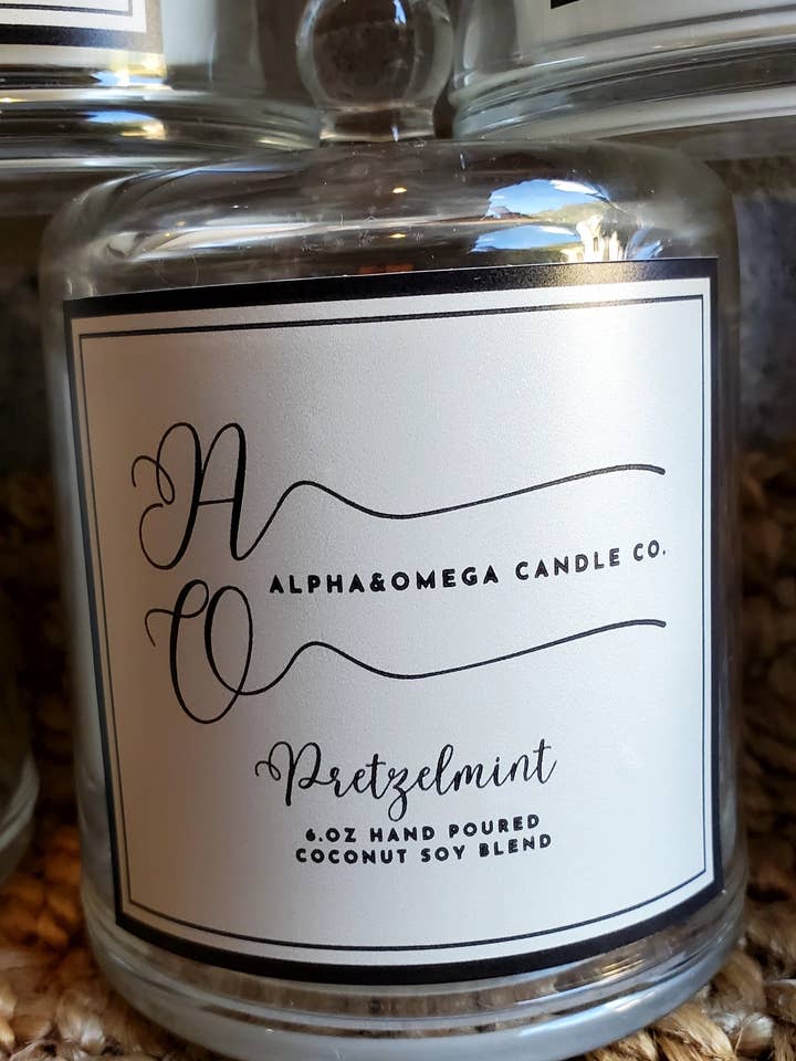 Pretzelmint 6 oz Miscela di Soia al Cocco per la vendita all'ingrosso da parte di Alpha & Omega Candle Co.