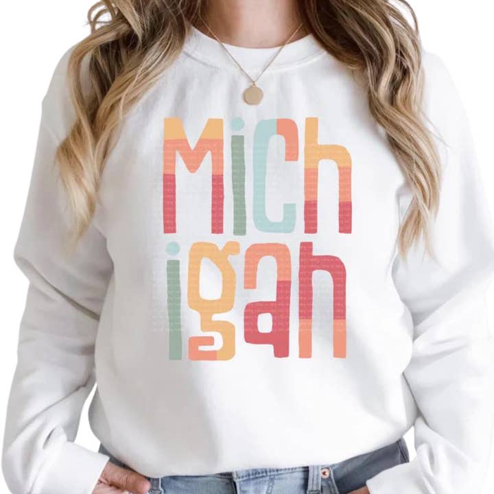 Michigan Sweatshirt - Retro-farbig für den Großhandel von Farmtown Printing Company