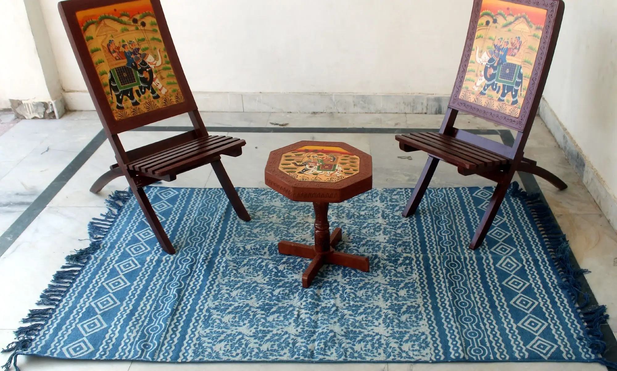 GYPSY STUDIO - Wholesale Vloerkleed - Indiase Dhurrie Hand Block Gedrukte Vloerkleed Handgemaakte Tapijten0