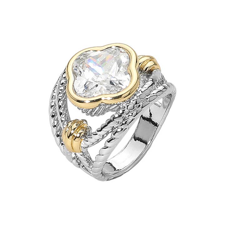 Sensibling Corp. – wholesale Ring med flera stenar – Tvåfärgad CZ Fyrklöver Sten Accent Ring1