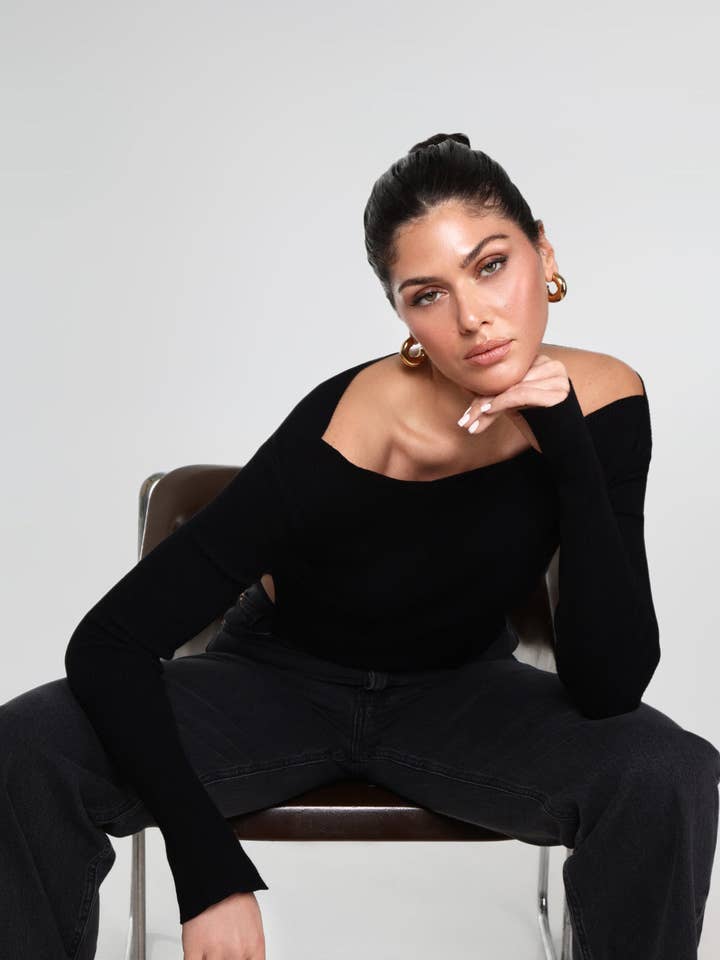 BOATNECK CROP SWEATER / ONYX for wholesale by LO+JAYNE