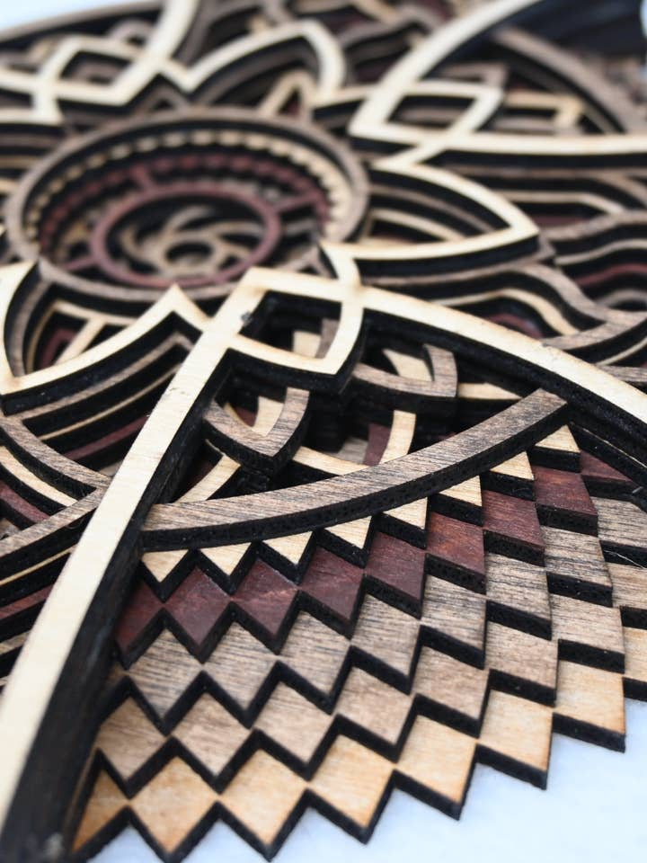 3D Multilayer Mandala Cross Wall Decoration in Wood for wholesale by Spencer's Custom Wood