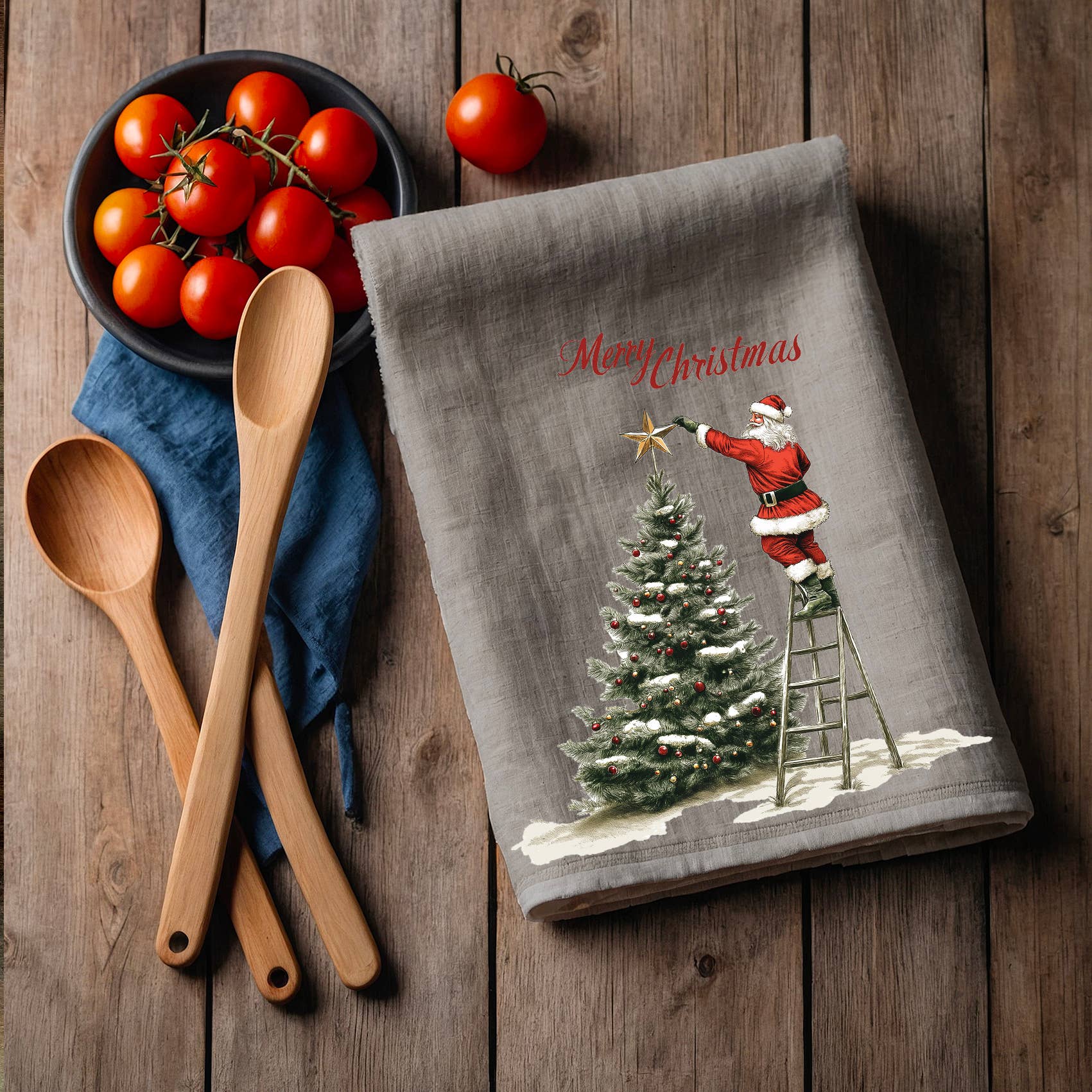 NorraVilla – Engroshandel Viskestykke – 100% linned gæstehåndklæde med glædelig jul julemanden3