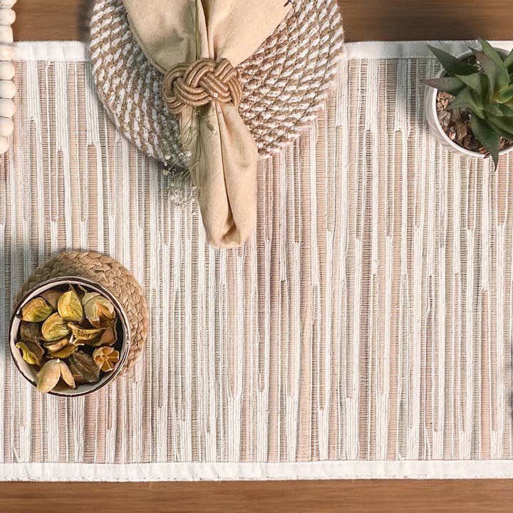 TISCHLÄUFER TULUM, NATURWEISS, 13"x72" für den Großhandel von chardin home