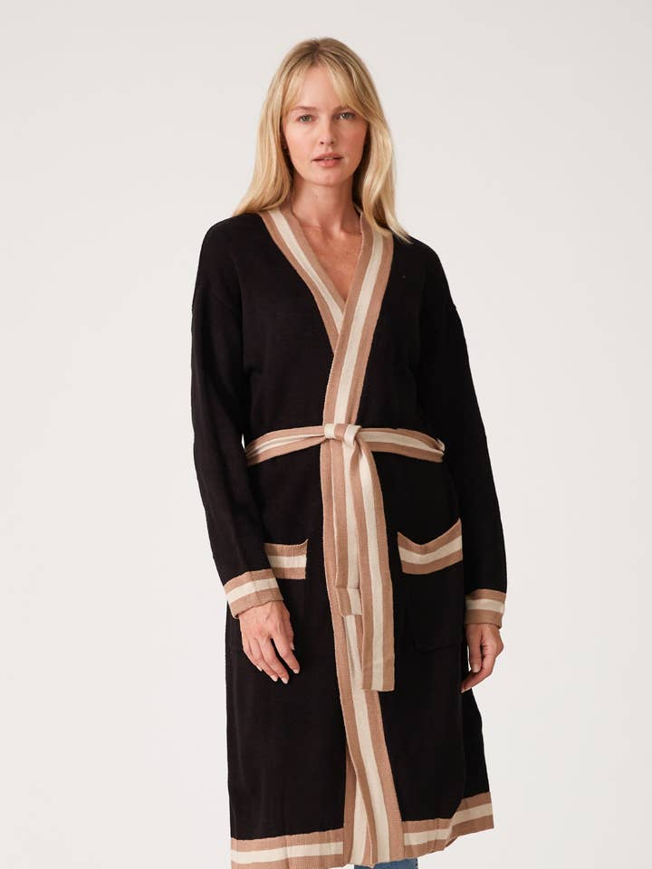 Contrasting Long Sleeve Belted Cardigan for wholesale by Lovestitch