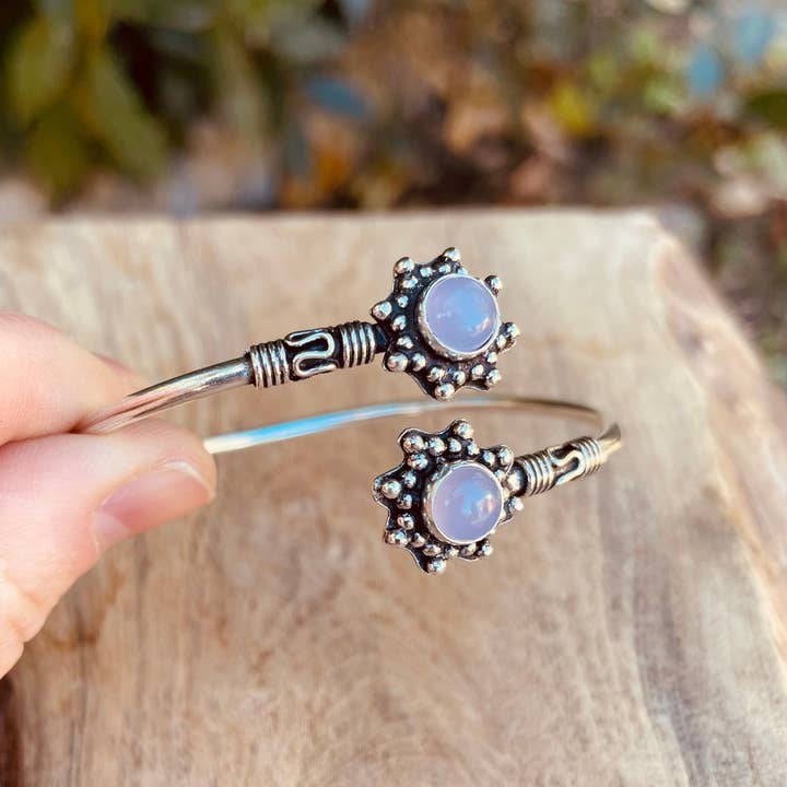 Kaali Boutique - Wholesale Bangle bracelet - Rose Quartz Bracelet Boho Silver Bangle / Ethnic / Rustic / Bohemian / Hippie / Gypsy / Psy / Adjustable2