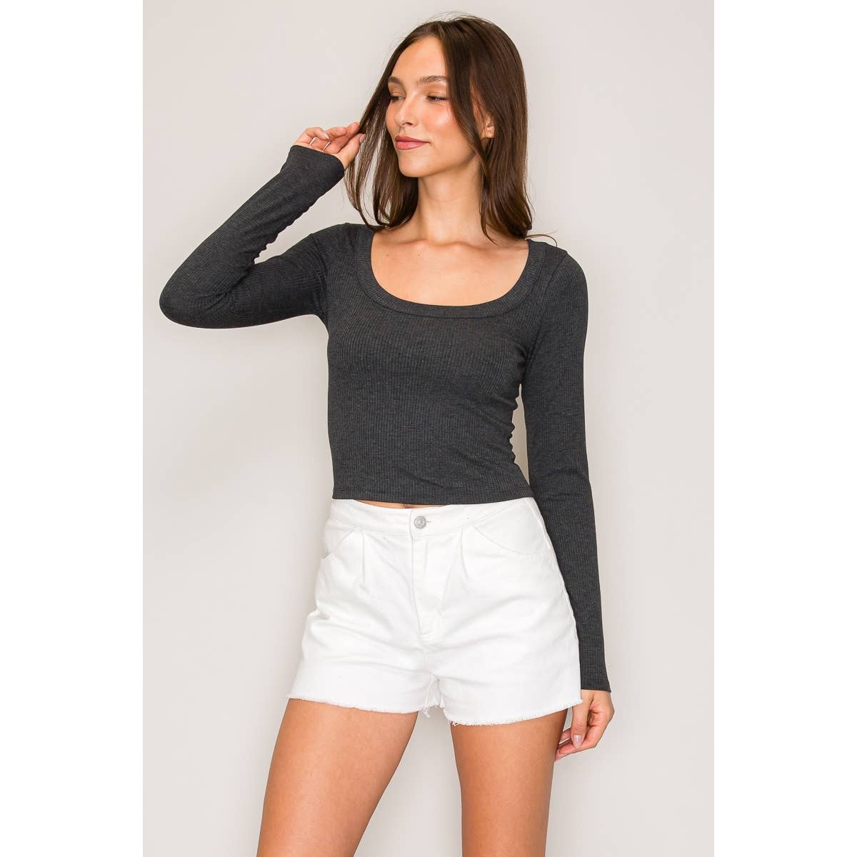 Popular 21 - Wholesale Knit Top - Women's - Ribbed Long Sleeve Wide Neck Top10