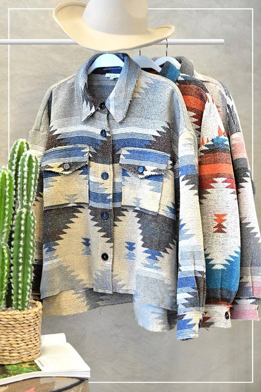 La Miel – wholesale Jacket – Women's – JKT1713-Aztec Pattern Long Sleeve Button Down Jacket17