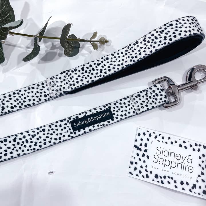 Black and White Dalmatian Print 'Dotty Dexter' Dog Leash for wholesale by Sidney and Sapphire
