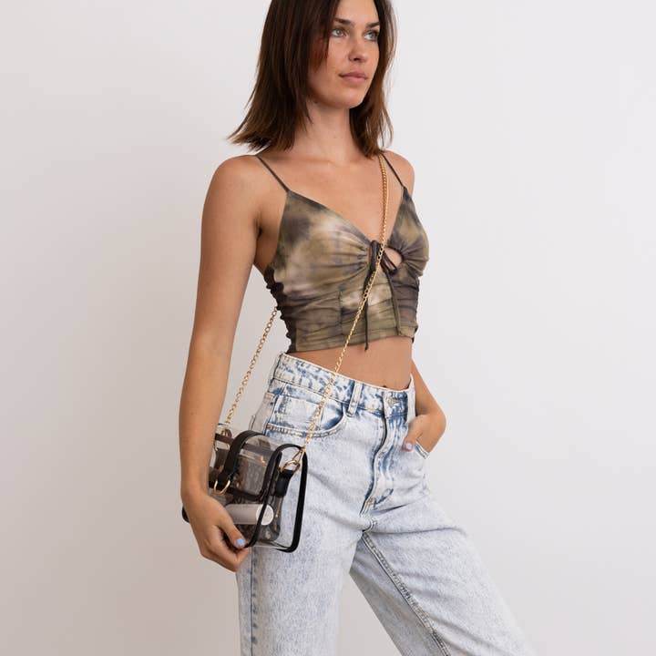 Leto Accessories – Großhandel Umhängetasche - Damen – Glam Clear Stadiontasche mit goldenem Kettenriemen