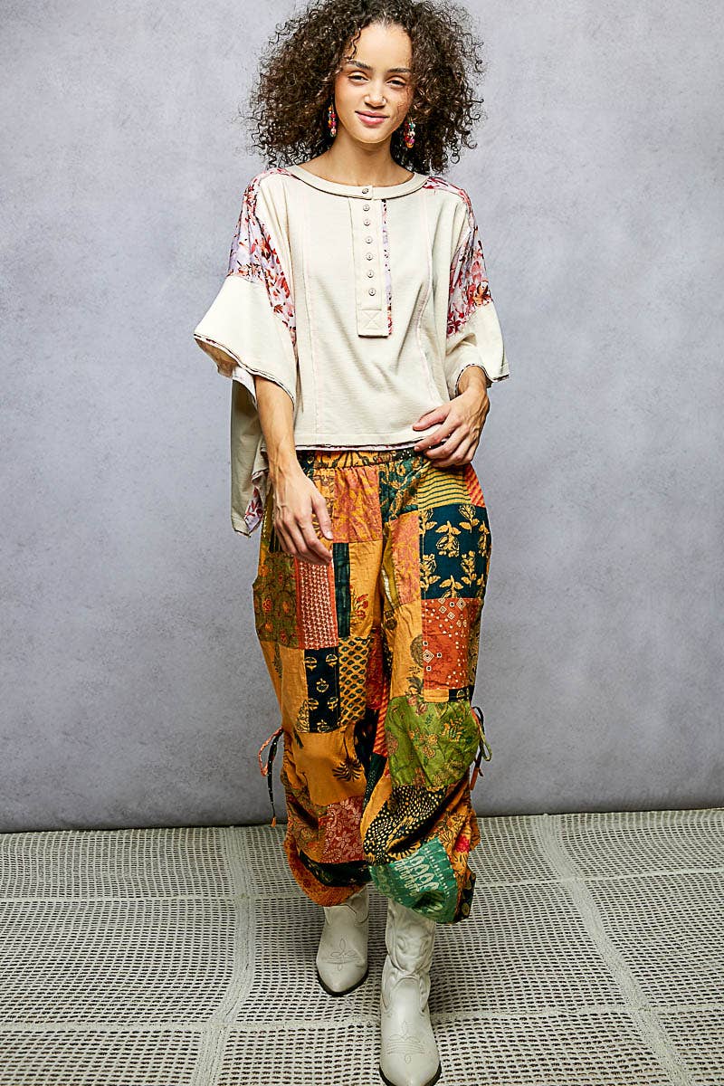 Pol Clothing - Wholesale Knit Top - Women's - Floral Print Patch Button Down Short Sleeve Top9