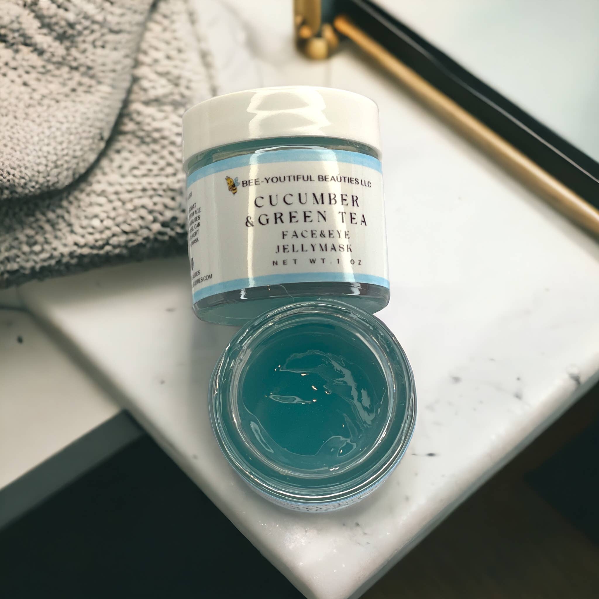 Bee-Youtiful Beauties - Venta al por mayor Mascarilla - MASCARILLA DE GELATINA DE PEPINO Y TÉ VERDE2