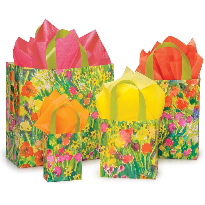 Watercolor Garden Plastic Gift Bags for wholesale by Nashville Wraps