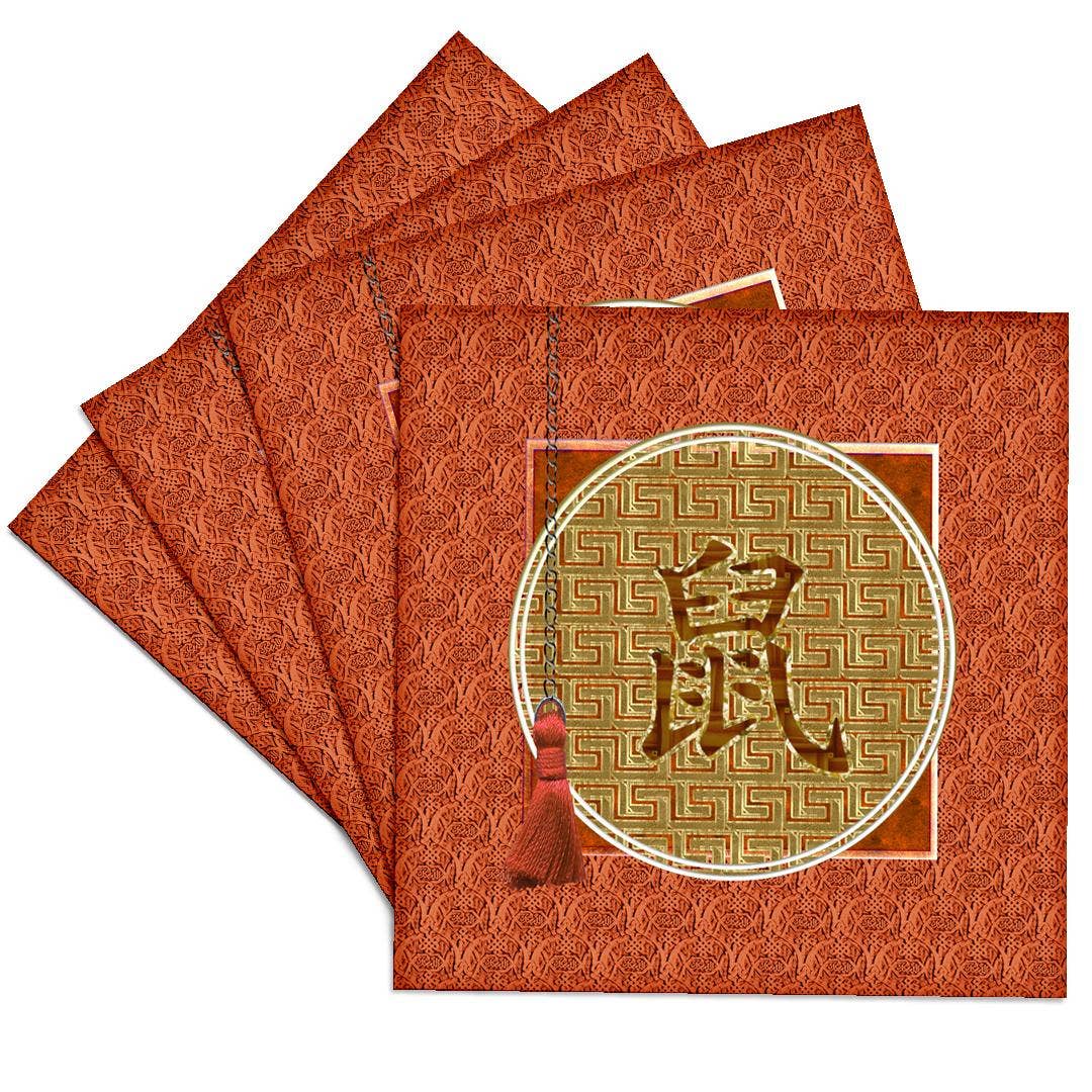3dRose - Wholesale Coasters - 3dRose, image of Sign of the Blessing, Chinese, Tassel,  Asian Design, Orange , Coaster0