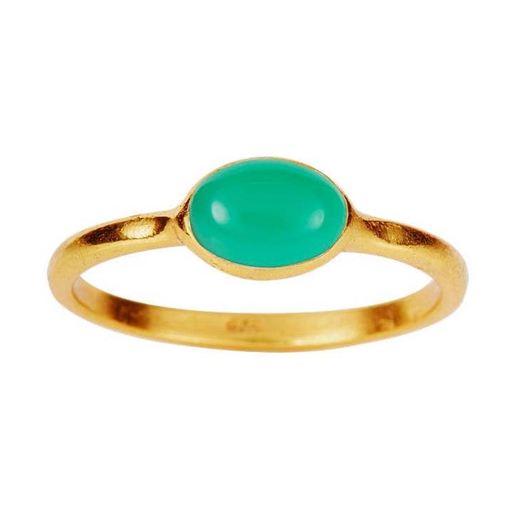 Anello placcato oro con onice verde ovale per la vendita all'ingrosso da parte di Juulry