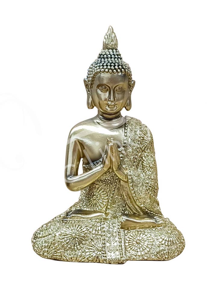 STATUE - BOUDDHA, OR ANTIQUE EN PRIÈRE 4,35 POUCES DE LONG X 6,30 POUCES DE HAUT pour la vente par Oceanic Linkways Inc