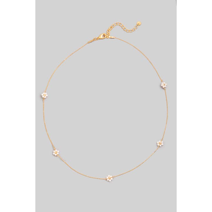 Zierliche Perlen-Blumen-Charm-Halskette für den Großhandel von The Looks by Fame Accessories