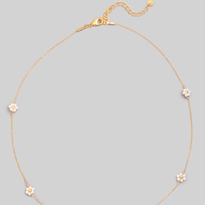 Dainty Beaded Flower Charm Necklace for wholesale by The Looks by Fame Accessories