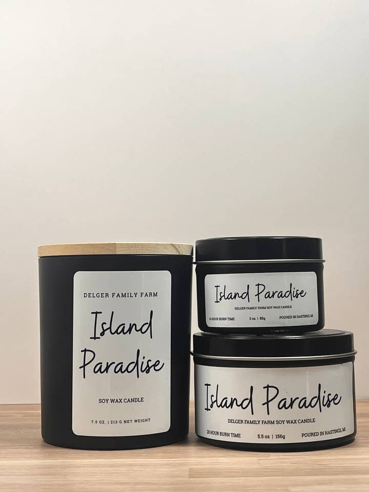 Island Paradise Soy Candle | Clean Fragrance Farmhouse Candle for wholesale by Delger Family Farm